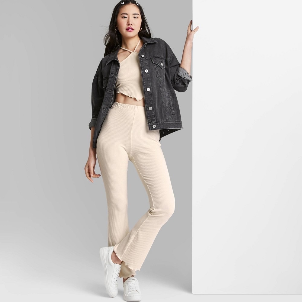 Women's High-Waisted Ribbed Lettuce Edge Flare Pants - Wild Fable™- Multi Sizes